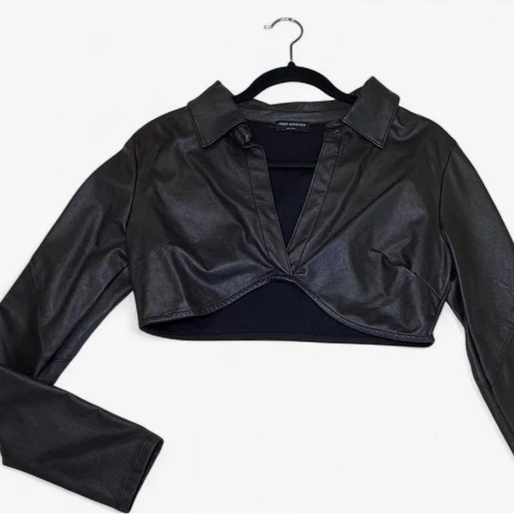 NWT black faux leather cropped top